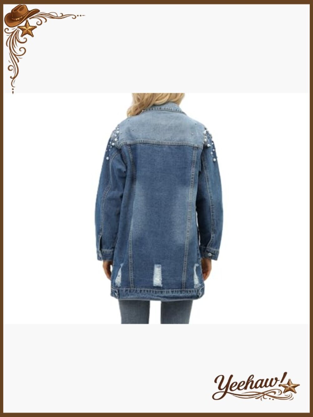 Long Sleeve Button Down Pearl Jean Jacket Boyfriend Denim Coat - Picture 6 of 7